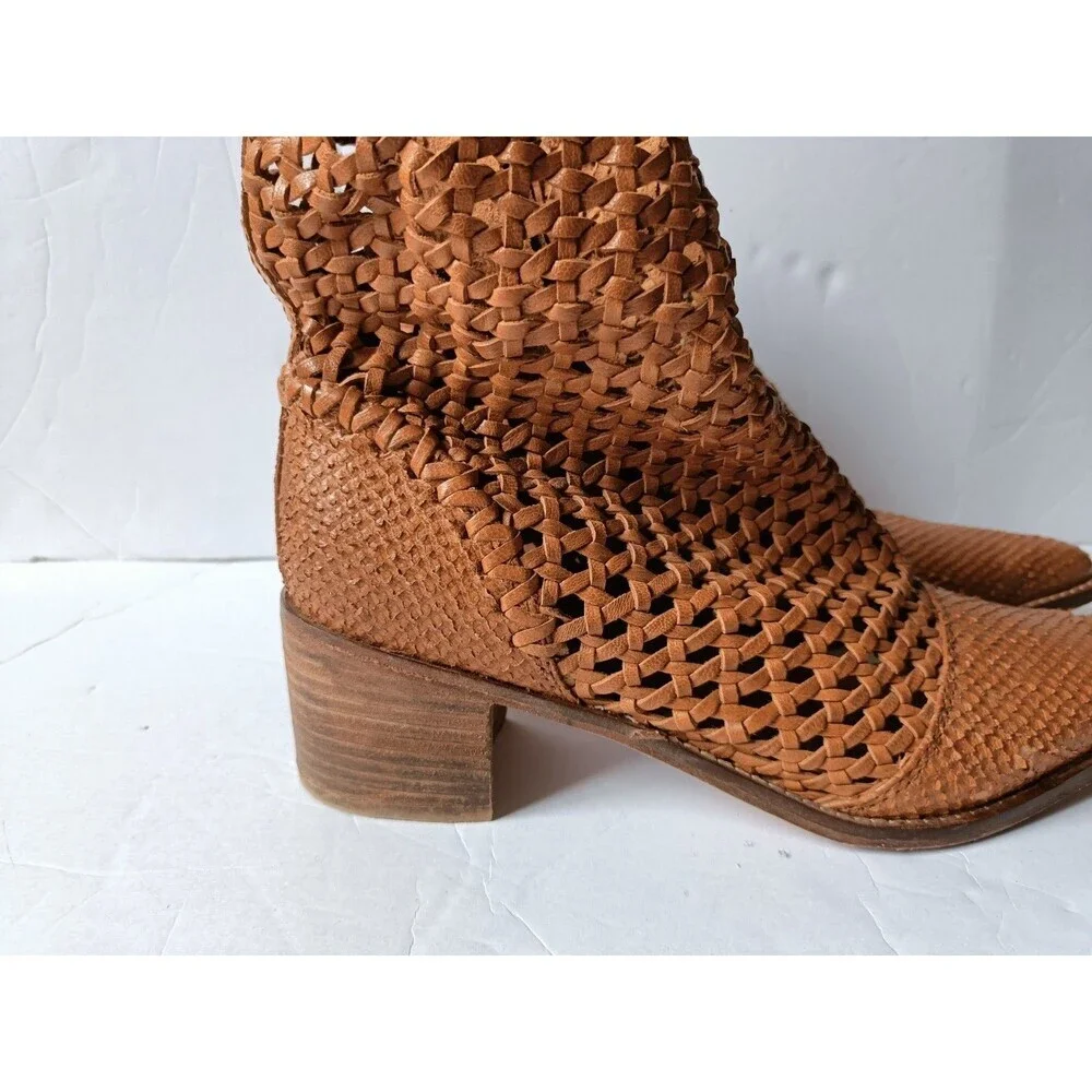 Free People In The Loop Woven Brown Leather Western Ankle Boots Women's Size 10 - Picture 8 of 13